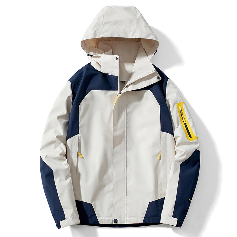 Men's technical softshell hooded jacket with contrast panels and zippered sleeve pocket Fashion Glam
