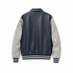 Men's varsity bomber jacket in collegiate style with faux leather body, suede look sleeves and embroidered patches Fashion Glam
