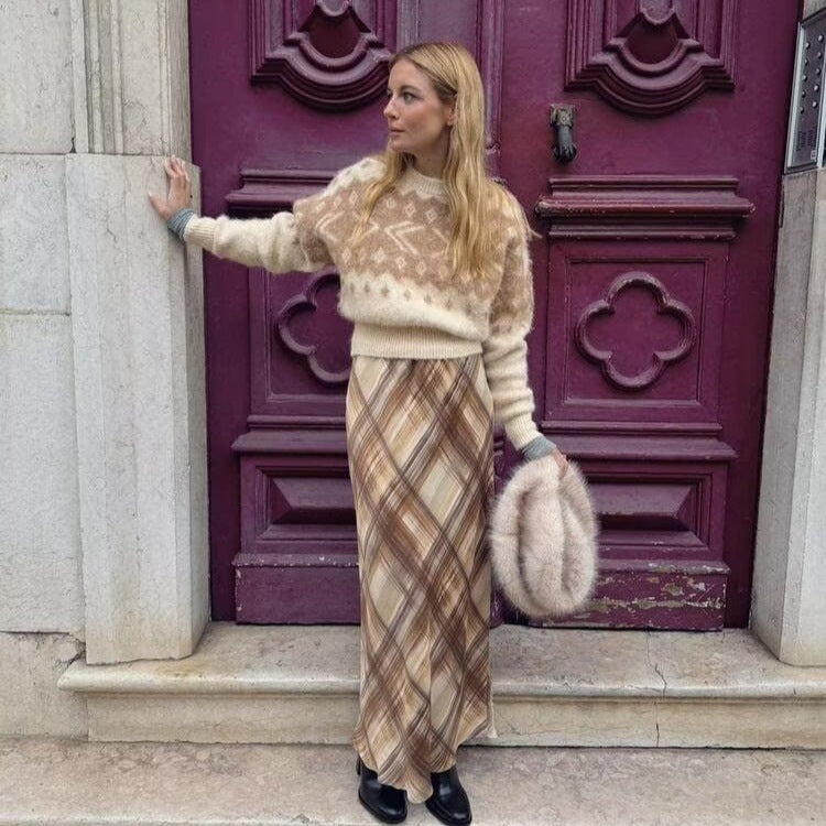 Women's Fluffy Knitted Sweater with Norwegian Pattern and Boxy Fit Fashion Glam