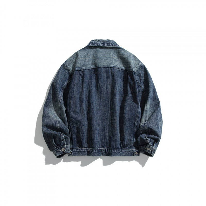 Men's Oversize Vintage Denim Jacket with Used Effect and Chest Pockets Fashion Glam
