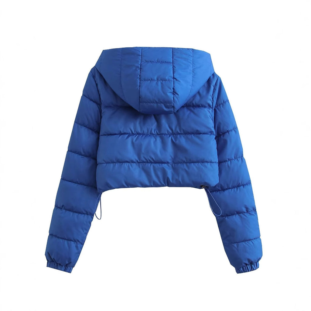 Women Short Quilted Hooded Puffer Jacket with Drawstring and Zipper Fashion Glam