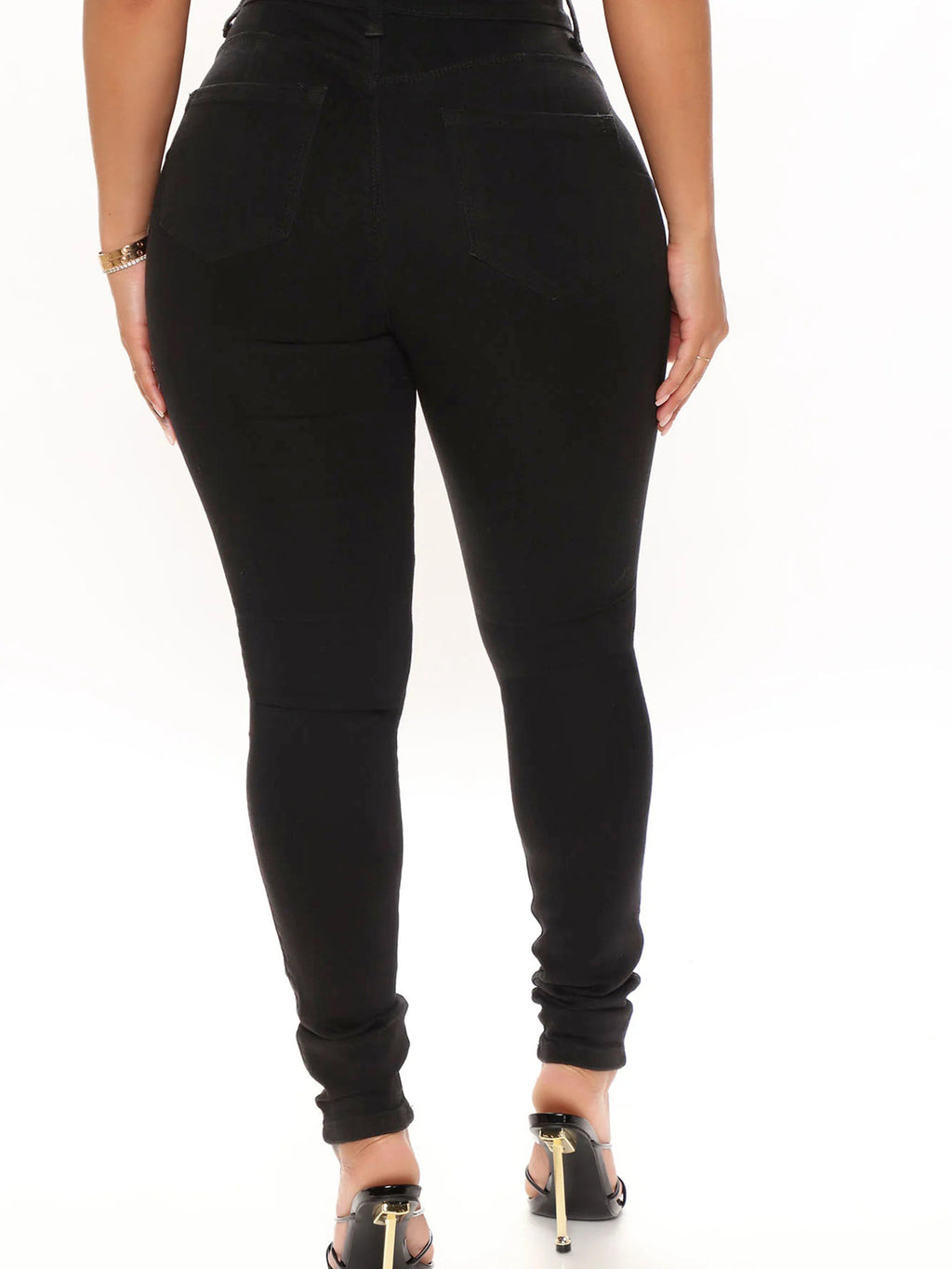 Ladies high-waisted sculpting skinny jeans with heavy destroy design and stretch waistband Fashion Glam