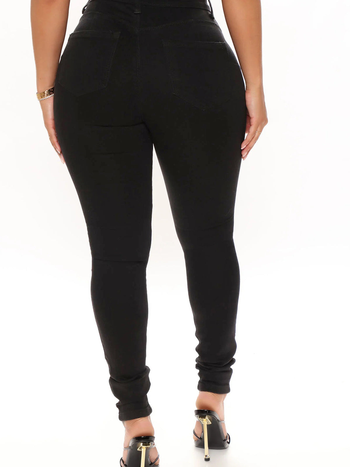 Ladies high-waisted sculpting skinny jeans with heavy destroy design and stretch waistband Fashion Glam