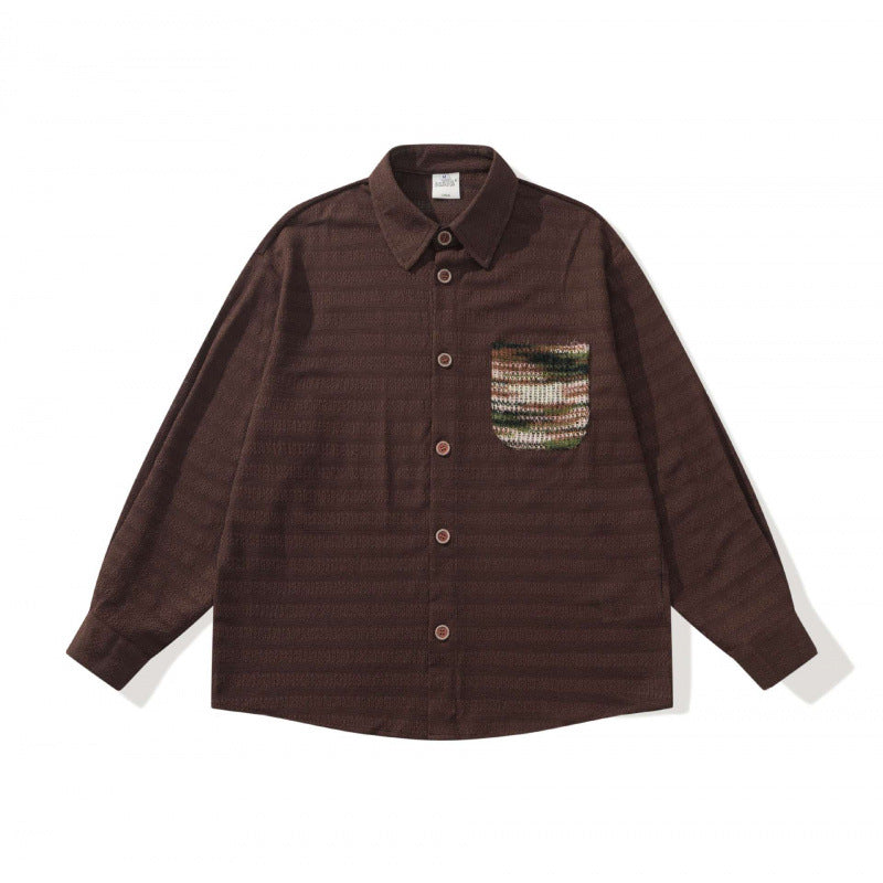 Unisex structured knit shirt jacket with boxy oversized cut and contrasting chest pocket Fashion Glam