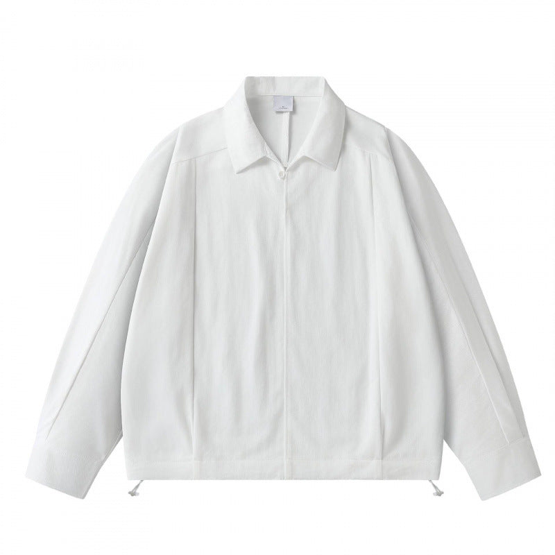 Unisex Lightweight Overshirt Jacket with Concealed Front, Shirt Collar and Drawstring Hem Fashion Glam