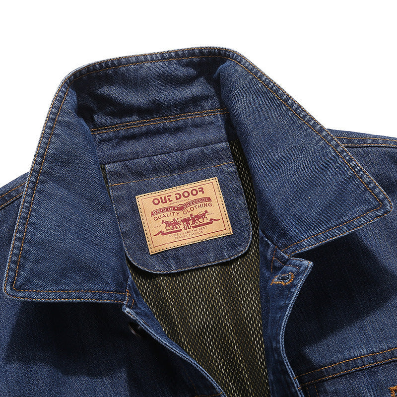 Men's denim jacket in vintage look with patch, chest pockets, and breathable mesh lining Fashion Glam