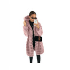 Women's Hooded Faux Fur Coat with Quilted Panel Structure Fashion Glam