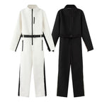 Women's Utility Overall with Waist Belt, Zippers and Stand-Up Collar Fashion Glam