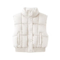 Women Quilted Cropped Puffer Vest with Stand Collar and Ribbed Hem Fashion Glam