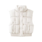Women Quilted Cropped Puffer Vest with Stand Collar and Ribbed Hem Fashion Glam