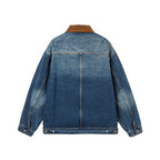 Men's Oversized Denim Jacket with Cord Collar and Diagonal Chest Pocket Detail Fashion Glam