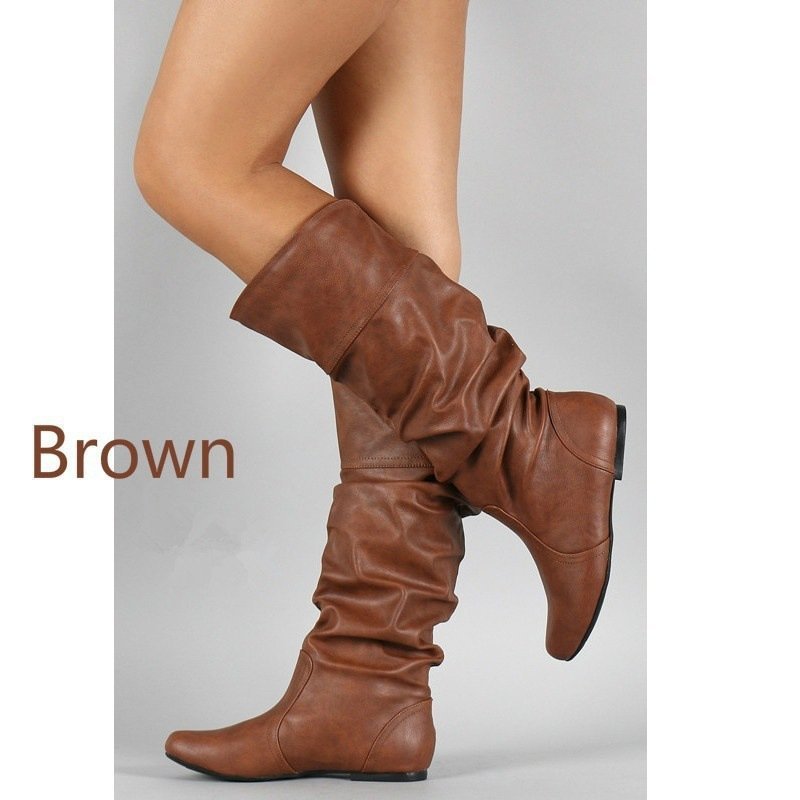 Women’s casual knee-high slouch boots with flexible shaft and flat heel Fashion Glam