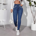 Women's high-waisted shaping skinny jeans with pearl embellishment Fashion Glam