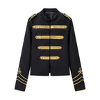 Women's military-inspired short jacket with stand-up collar and golden braid trimmings Fashion Glam