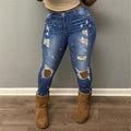 Women's high-waisted skinny super stretch jeans with used knee rips and paint splatter Fashion Glam