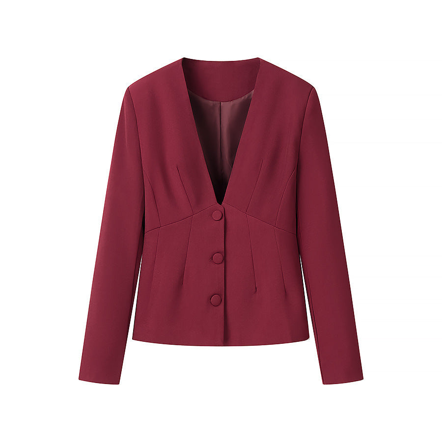 Women's tailored blazer with deep V-neck and contoured princess seam Fashion Glam