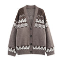 Women's Oversized Knit Cardigan with Jacquard Pattern and V-Neck Fashion Glam