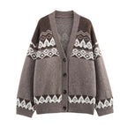 Women's Oversized Knit Cardigan with Jacquard Pattern and V-Neck Fashion Glam