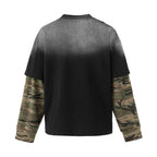 Unisex Oversize Layering Shirt with camouflage sleeves, vintage graphic and destroy details Fashion Glam