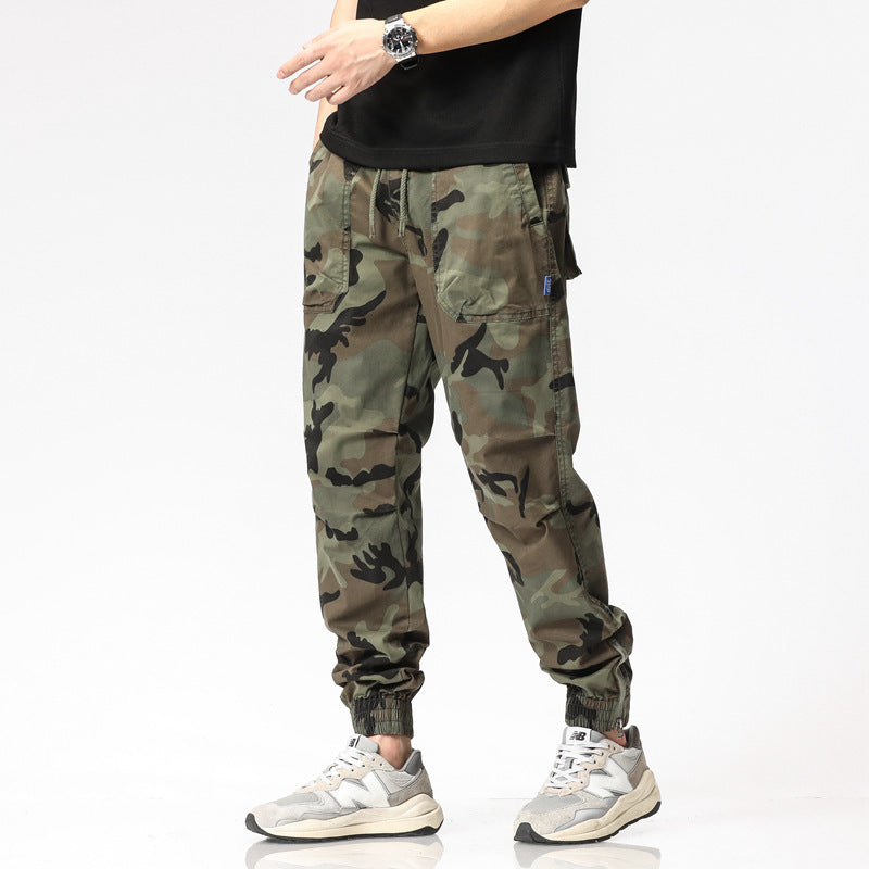 Men's cargo pants in jogger style with camouflage, elastic cuffs, and multifunctional pockets Fashion Glam