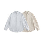 Unisex Oversize striped shirt with chest pocket and rounded hem Fashion Glam
