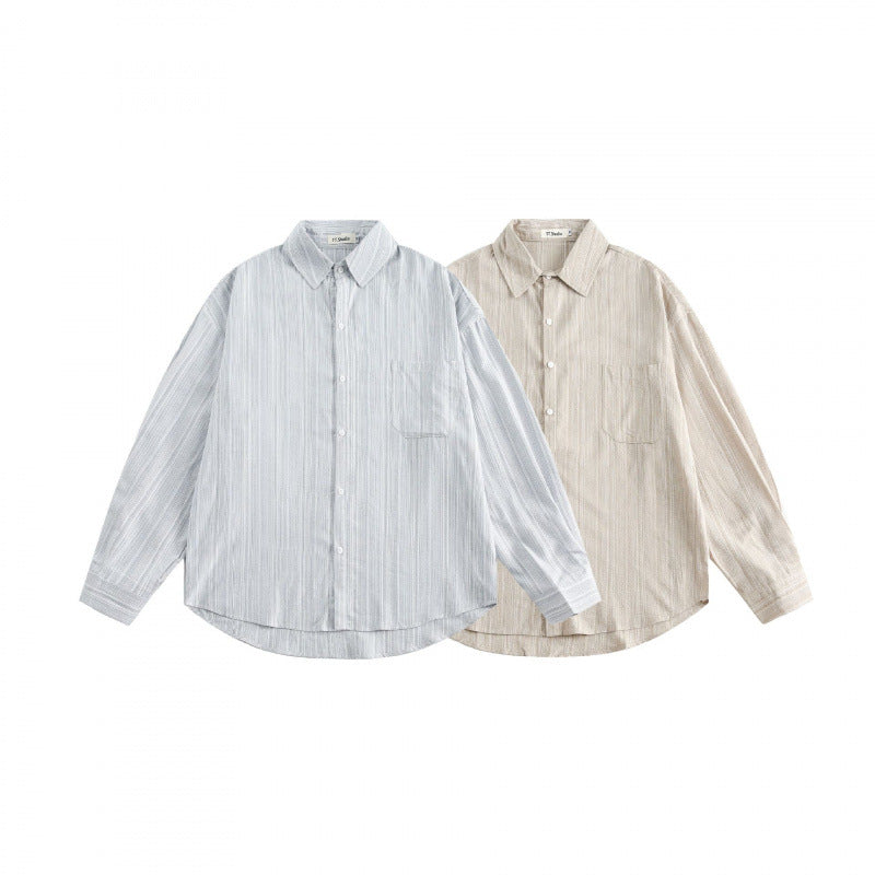 Unisex Oversize striped shirt with chest pocket and rounded hem Fashion Glam