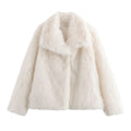 Women short cut boxy faux fur coat with shawl collar Fashion Glam