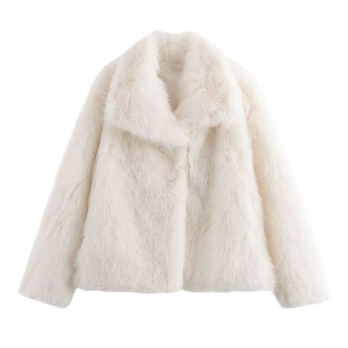 Women short cut boxy faux fur coat with shawl collar Fashion Glam