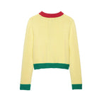 Women Short Chunky Knit Cardigan with Contrast Trims and Decorative Flap Pockets Fashion Glam