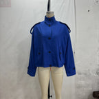 Women's Boxy-Cropped Jacket with Stand Collar Shoulder Patches and Flap Pockets Fashion Glam