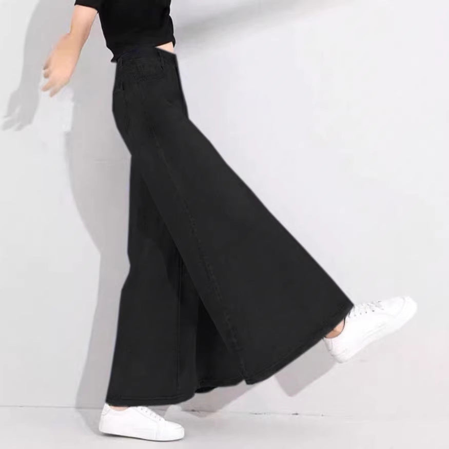 Women's High-Waisted Palazzo Jeans with Extra Wide Leg and Flowing Denim Fashion Glam