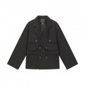 Unisex Short Double Blouson Trench Coat with Waist Belt and Boxy Silhouette Fashion Glam