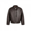 Men's leather bomber jacket with stand-up collar and elastic hem Fashion Glam