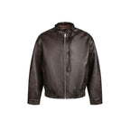 Men's leather bomber jacket with stand-up collar and elastic hem Fashion Glam