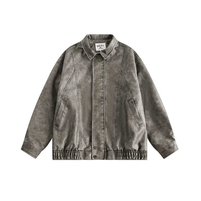 Unisex Boxy Overshirt Jacket in Vintage Suede Look with Elastic Hem and Concealed Snap Placket Fashion Glam