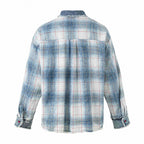 Unisex Checked Overshirt in Used Look with Fringes, Denim Collar and Patch Chest Pocket Fashion Glam