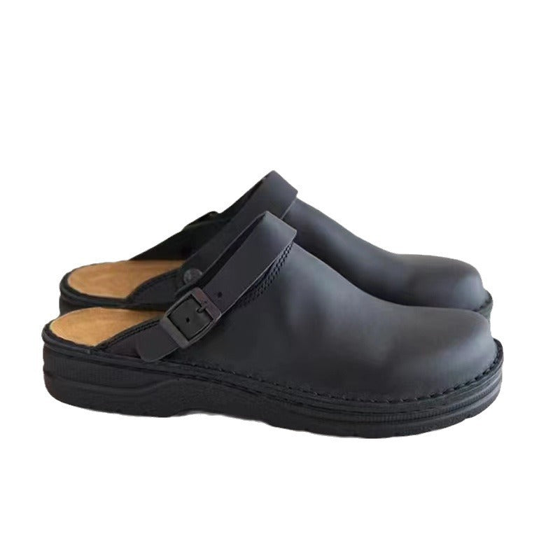 Men's Leather Mule Clog with adjustable buckle strap and padded comfort footbed Fashion Glam