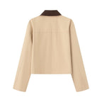 Women's Cropped Workwear Jacket with Cord Collar, Press Buttons and Drawstring Fashion Glam