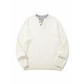 Unisex knit sweater with Henley button placket, contrast collar and boxy cut Fashion Glam