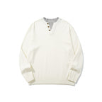 Unisex knit sweater with Henley button placket, contrast collar and boxy cut Fashion Glam