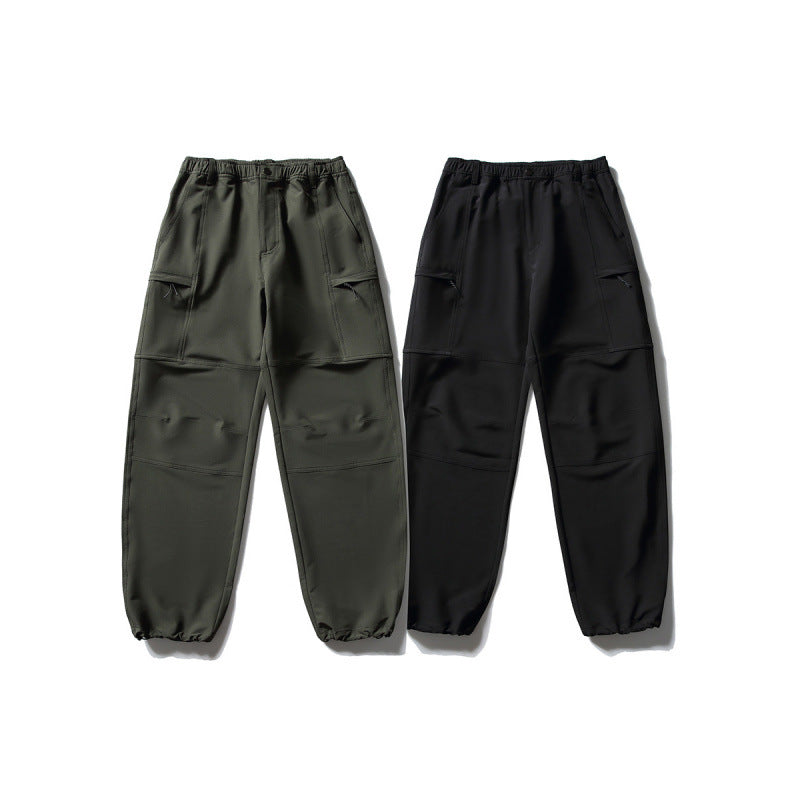 Men's Technical Cargo Casual Pants with Elastic Waistband, Knee Panels, and Zipper Pockets Fashion Glam