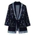 Women Fringe Kimono Cardigan with Paisley Jacquard and Tied Belt Fashion Glam