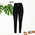 Women's High-Waisted Sculpting Skinny Jeans with Rips and Triple Button Fashion Glam