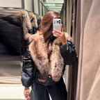 Women's short jacket with voluminous faux fur shawl collar Fashion Glam