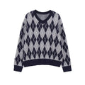 Women's Argyle V-Neck Knitted Sweater with Diamond Pattern Fashion Glam