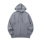 Unisex structured knit hoodie with half placket and drawstring hood Fashion Glam