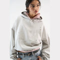 Women’s cropped oversized hoodie with leopard inner lining, used details and kangaroo pocket Fashion Glam