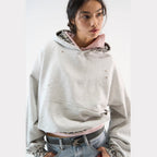 Women’s cropped oversized hoodie with leopard inner lining, used details and kangaroo pocket Fashion Glam