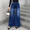 Women High-Waist Denim Palazzo Pants with Flowing A-Line and Wide Leg Fashion Glam