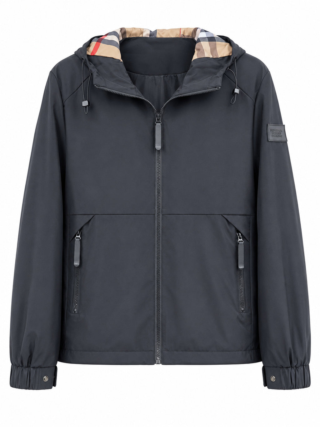 Men's lightweight windproof softshell hooded jacket with checked lined hood Fashion Glam